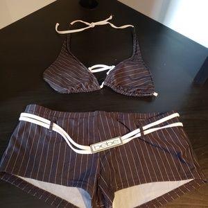 2 piece Black with white stripes bebe bathing suit